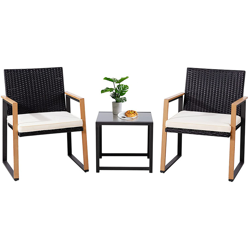 Patented Modern Black 3 Piece Outdoor Garden Bistro Patio PE Wicker Furniture Sets Patio Chair and Table Set