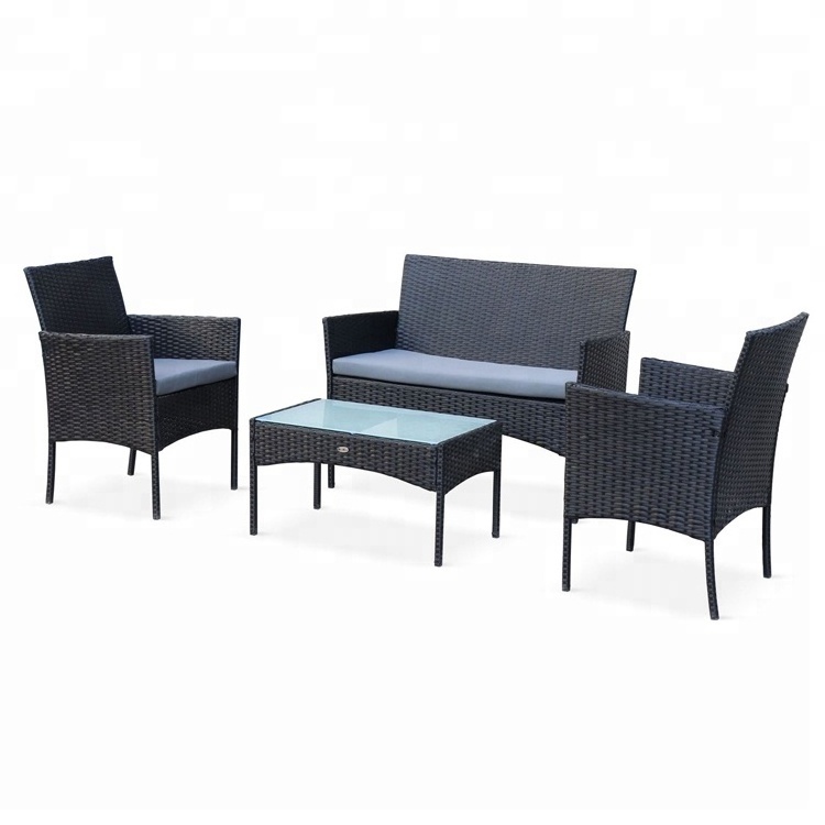 4 Piece PE Wicker Sofa Patio Furniture Set Outdoor Chair Rattan Dining Chair Bistro Garden Conversation Sets