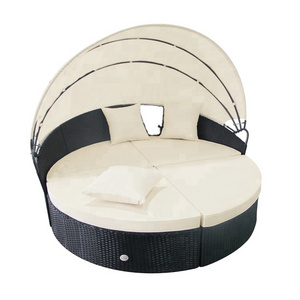 patio sofa Round Wicker Rattan Outdoor Daybed with Retractable Canopy