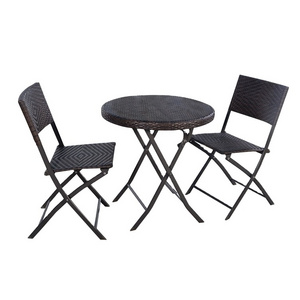 3PC Folding Round Table and Chair Bistro Set Rattan Wicker Outdoor Furniture