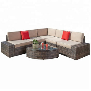 6 pcs rooms to go outdoor furniture rattan Wicker Furniture Sectional Sofa Set with Quarter Round Wedge Table