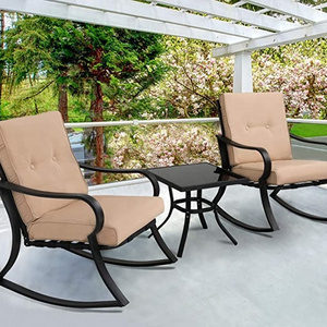 3Piece Outdoor patio furniture set garden Courtyard Leisure Table and Rocking Chair Set with Thickened Cushion