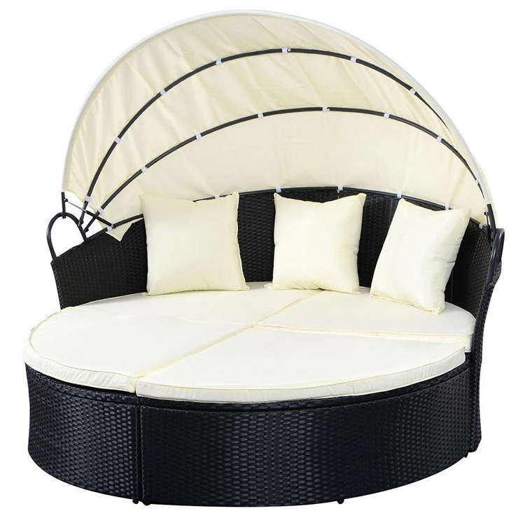 Backyard Waterproof Furniture Round Rattan Beach Patio Garden Outdoor Sofa Patio Round Daybed With Canopy