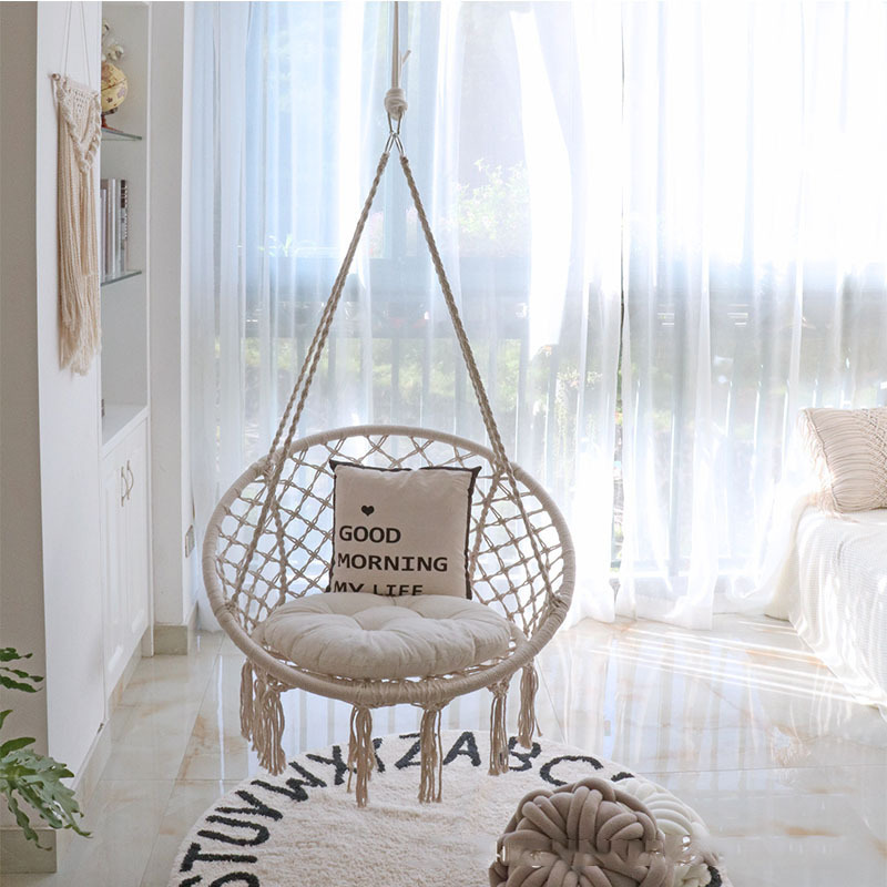 Indoor Outdoor Patio Decor Macrame Hammock Hanging Chair Cotton Rope Adult Portable Ultralight Folding Swing Chair Hammock