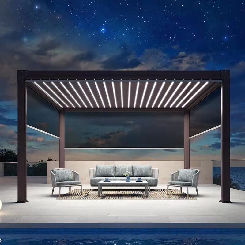 Outdoor Motorized Retractable Bioclimatic Pergola Waterproof Pavilion Pergola  Aluminum Garden Louvered Roof Pergola Kits