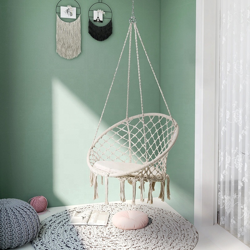 Indoor Outdoor Patio Decor Macrame Hammock Hanging Chair Cotton Rope Adult Portable Ultralight Folding Swing Chair Hammock