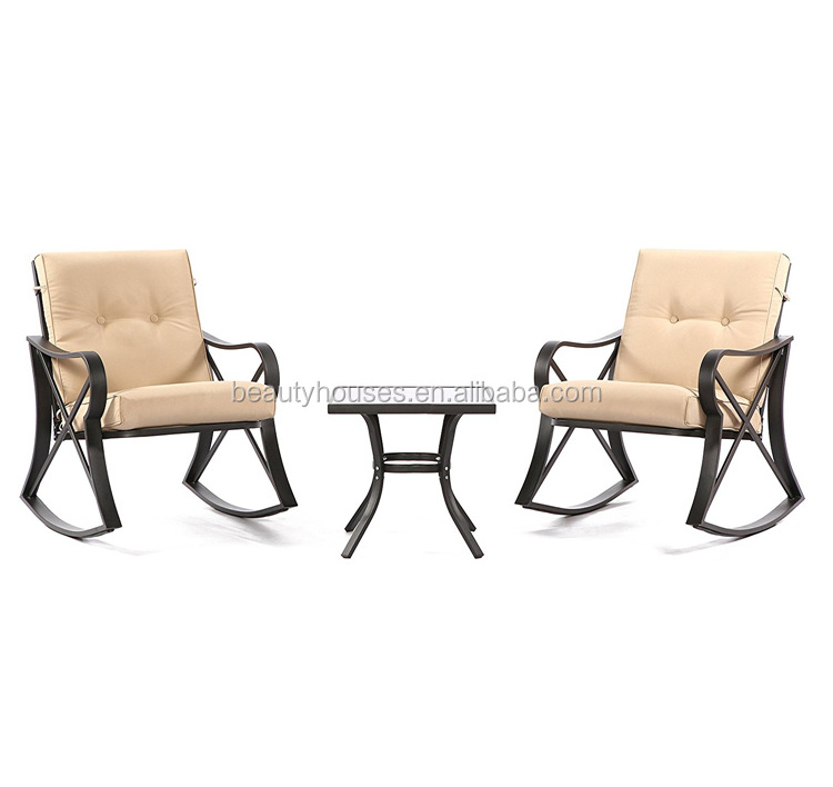 Outdoor patio 3 piece bistro set metal garden Furniture chair And Table iron rocking chair set