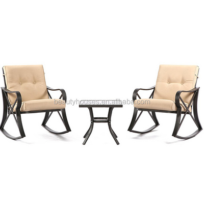 Outdoor patio 3 piece bistro set metal garden Furniture chair And Table iron rocking chair set