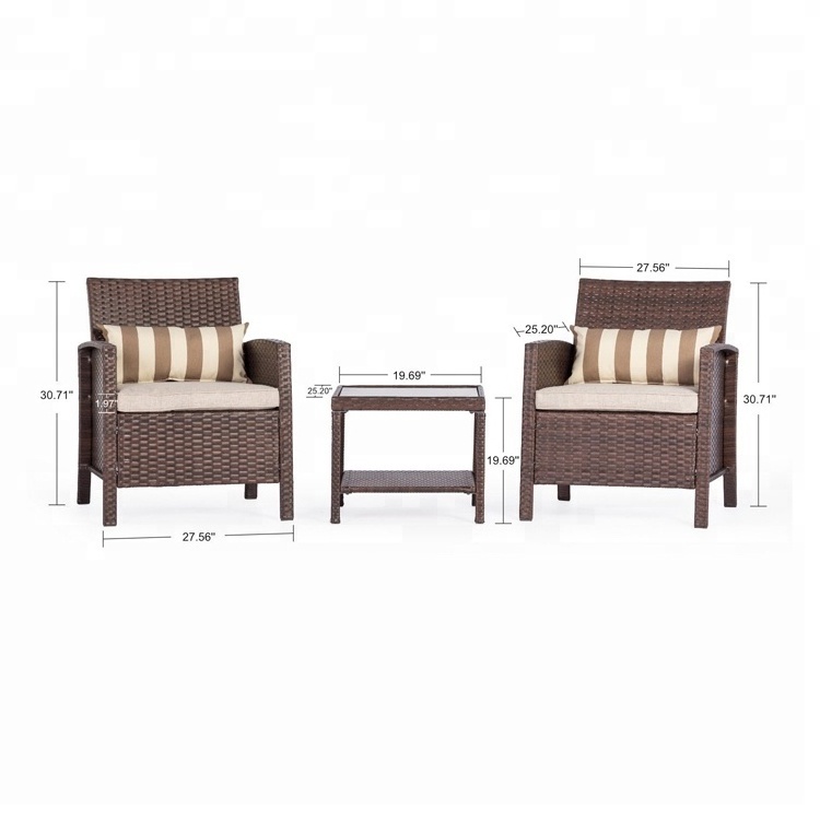 3 Pieces Outdoor Furniture Brown Wicker Bistro Set Garden Restaurant Rattan Furniture Chairs Patio Set Rattan Outdoor Furniture