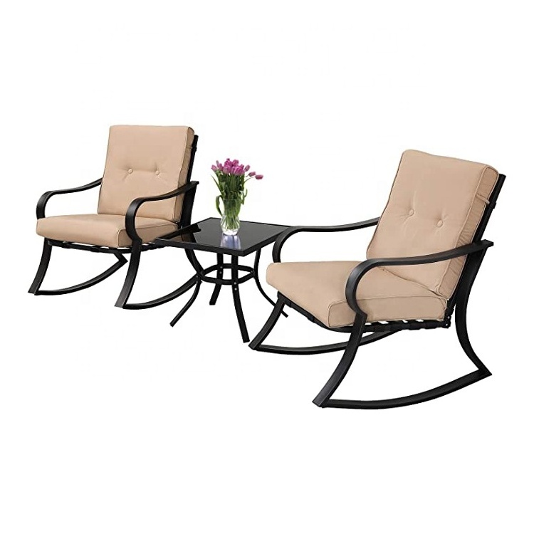 3Piece Outdoor patio furniture set garden Courtyard Leisure Table and Rocking Chair Set with Thickened Cushion