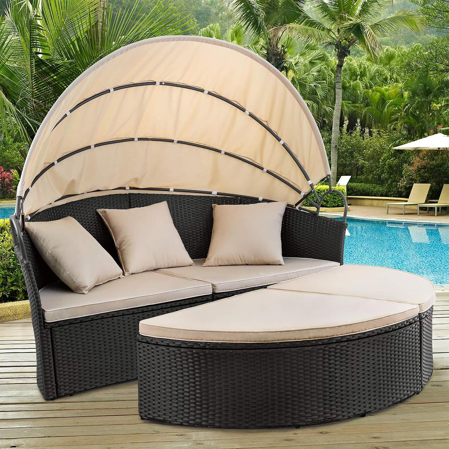 Backyard Waterproof Furniture Round Rattan Beach Patio Garden Outdoor Sofa Patio Round Daybed With Canopy