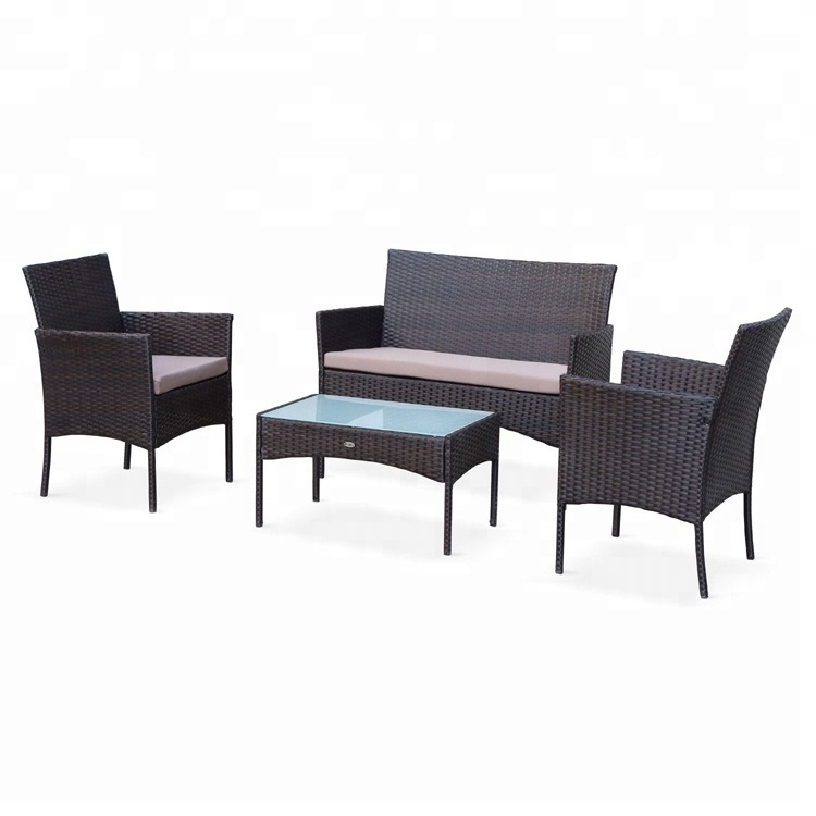 4 Piece PE Wicker Sofa Patio Furniture Set Outdoor Chair Rattan Dining Chair Bistro Garden Conversation Sets