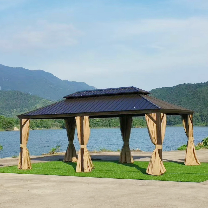 Customizable 3.65*6m Modern Garden Waterproof Roof Gazebo Sunshade Gazebos Outdoor Luxury Aluminum Pavilion