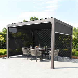 Garden Wholesale White Frame Grey Modern Outdoor Screened Aluminum Bioclimatic Pool Smart Sunc Pergola and Bbq With Led Light