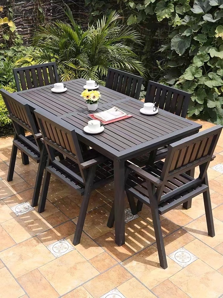 Outdoor Bistro Cafe Garden Furniture Wood Restaurant Dining Tables and Chairs Patio Table Sets Seats Plastic Contemporary 6 or 4