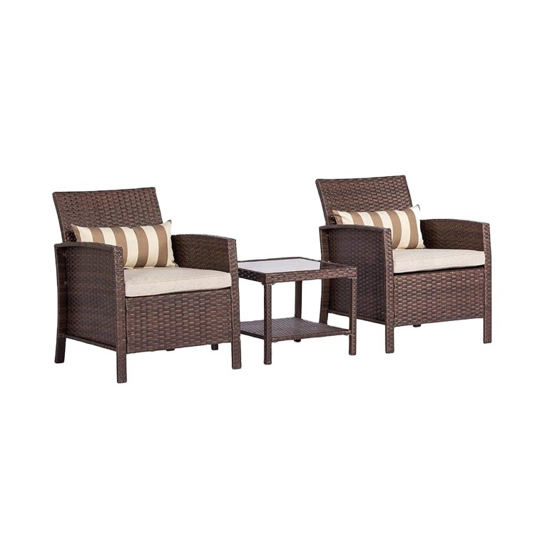 3 Pieces Outdoor Furniture Brown Wicker Bistro Set Garden Restaurant Rattan Furniture Chairs Patio Set Rattan Outdoor Furniture