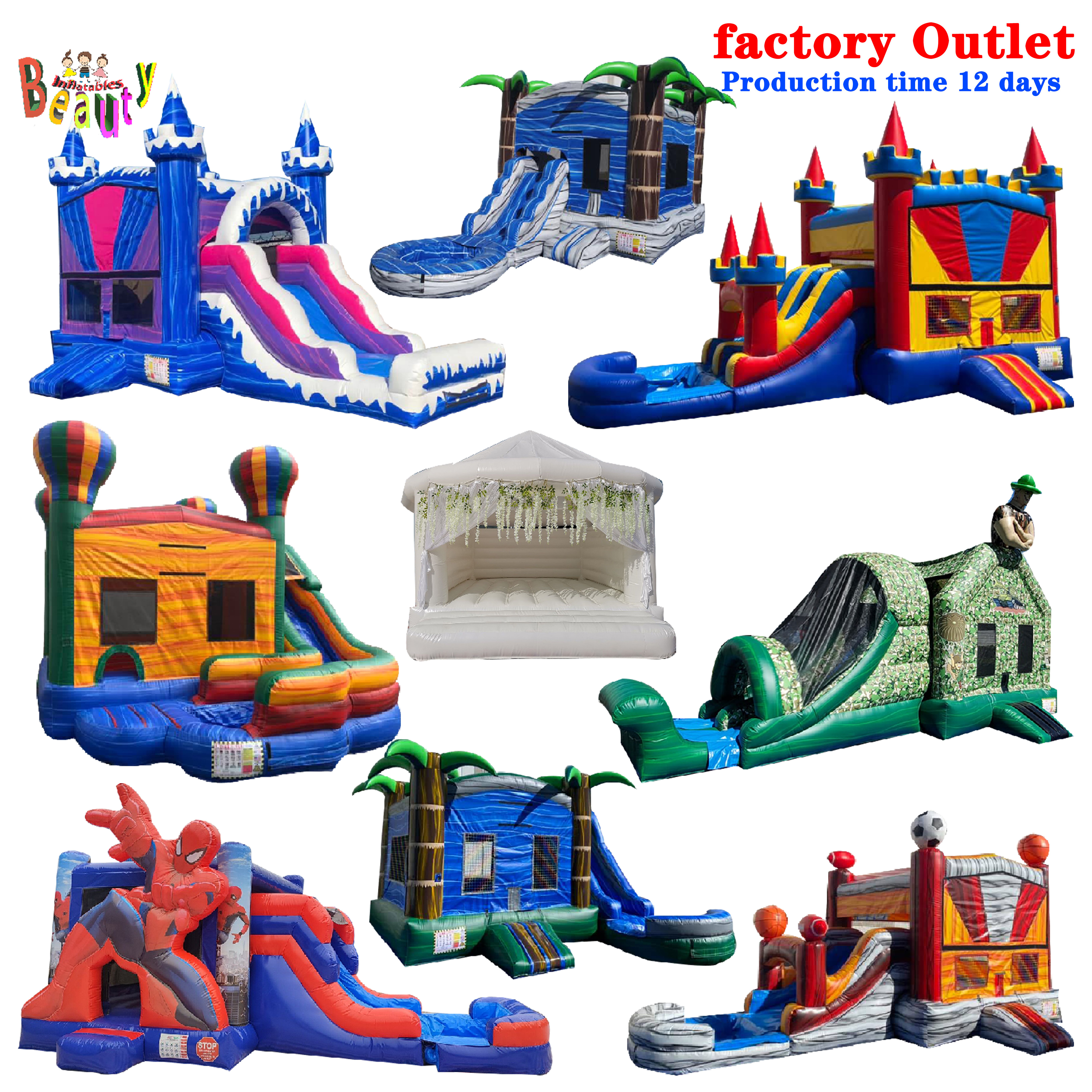 Commercial Adult Inflatable Bounce House Combo Outdoor Kids Party Jumping Bouncy Castle White Bouncer House With Water Slide