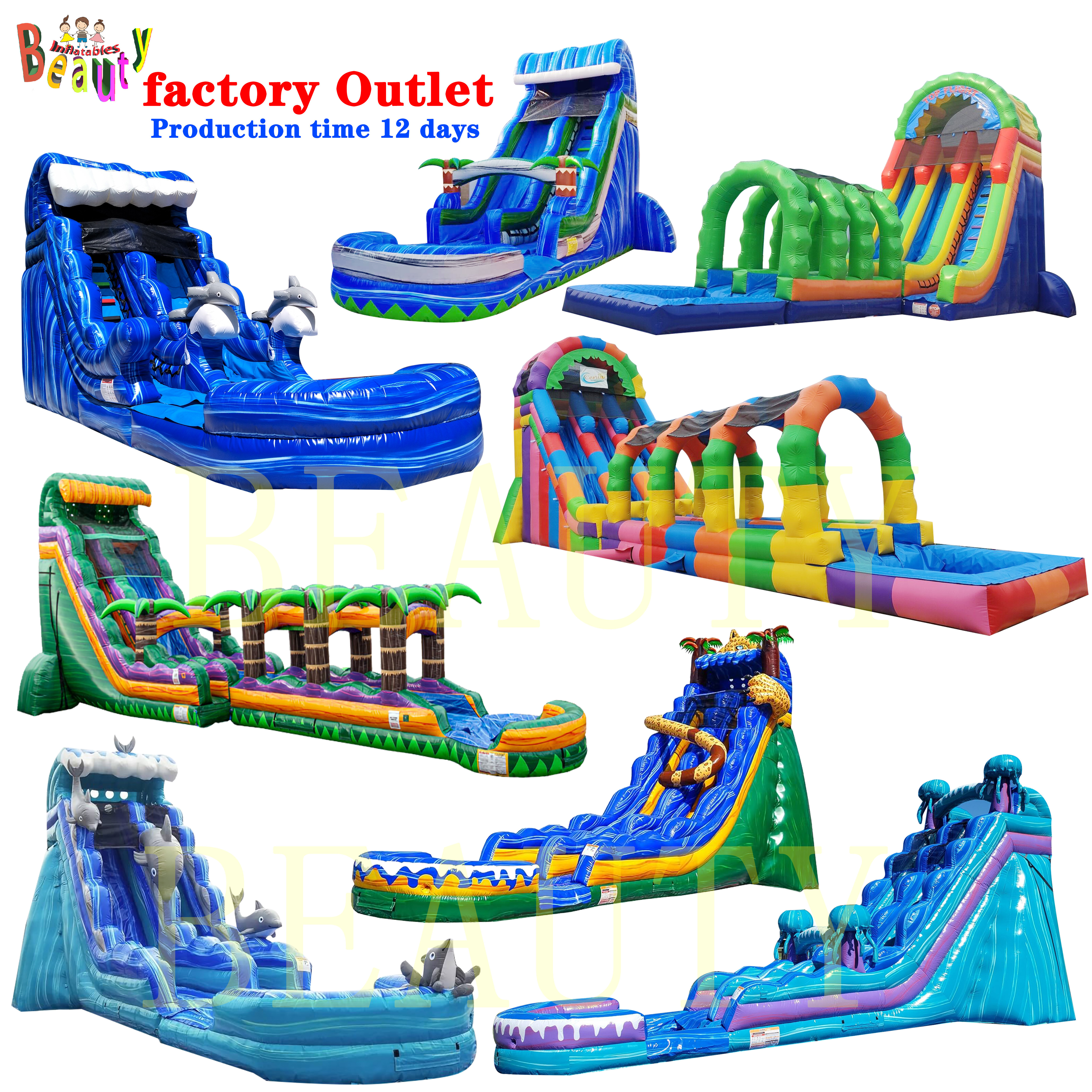 Customize Outdoor Adult Commercial  Giant Inflatable Water Slide Cheap Backyard Kids Party Inflatable Slide With Swimming Pool