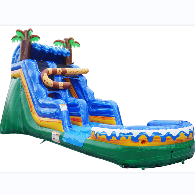 Most Popular 18ft high  Water Slide With Pool Commercial candy Palm Tree Inflatable Water Slide