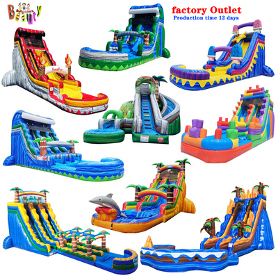 Customize Outdoor Adult Commercial  Giant Inflatable Water Slide Cheap Backyard Kids Party Inflatable Slide With Swimming Pool