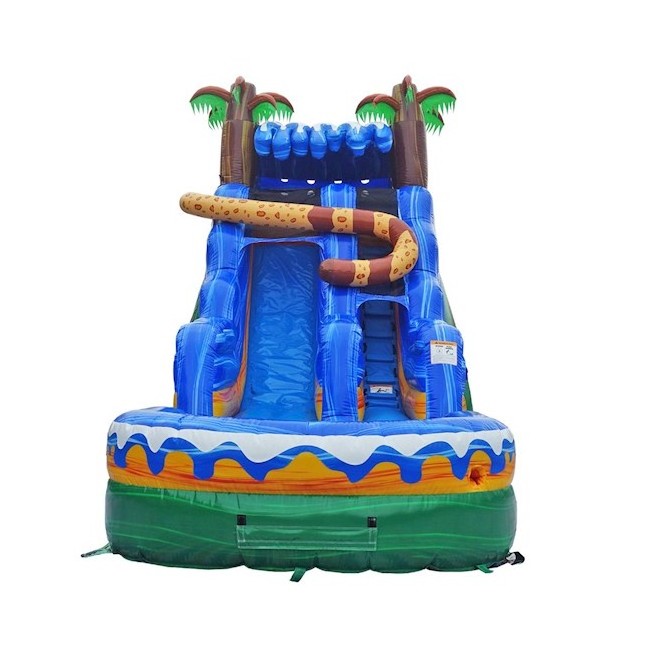 Most Popular 18ft high  Water Slide With Pool Commercial candy Palm Tree Inflatable Water Slide