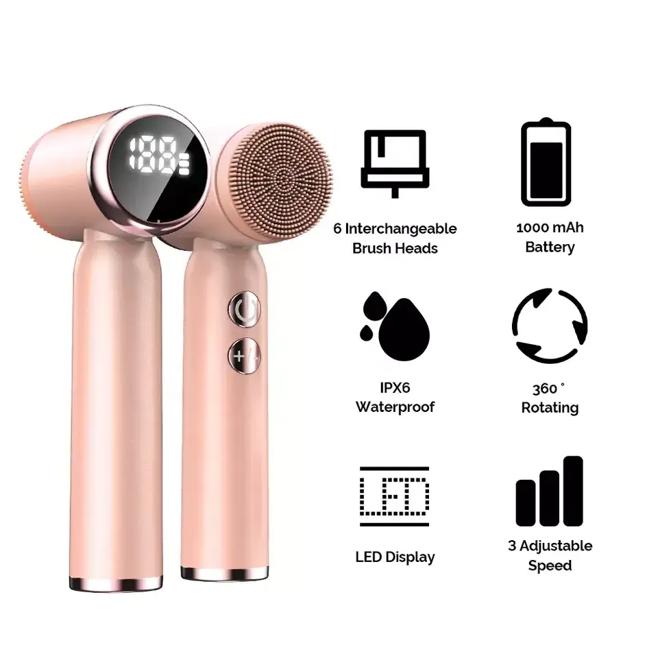 Facial Cleansing Spin Roller Sonic Massager Portable Waterproof Cleaner Brush Silicone Electric Face Brush Cleanser