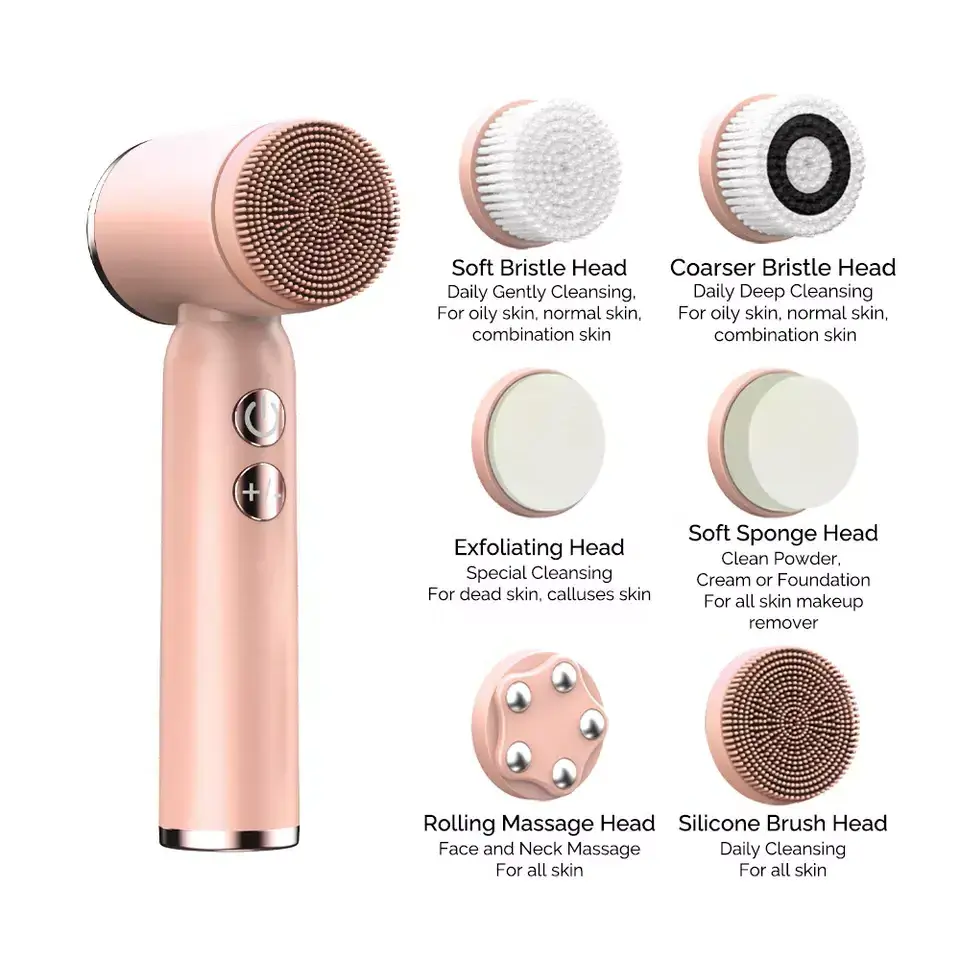 Facial Cleansing Spin Roller Sonic Massager Portable Waterproof Cleaner Brush Silicone Electric Face Brush Cleanser