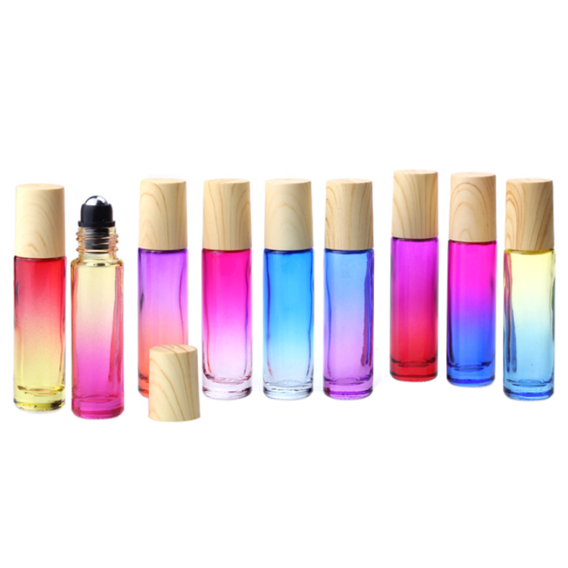 10ml mini in stock roll on bottle rainbow gradient color blue pink yellow glass roller ball bottle oil roller bottle