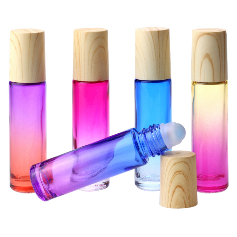 10ml mini in stock roll on bottle rainbow gradient color blue pink yellow glass roller ball bottle oil roller bottle