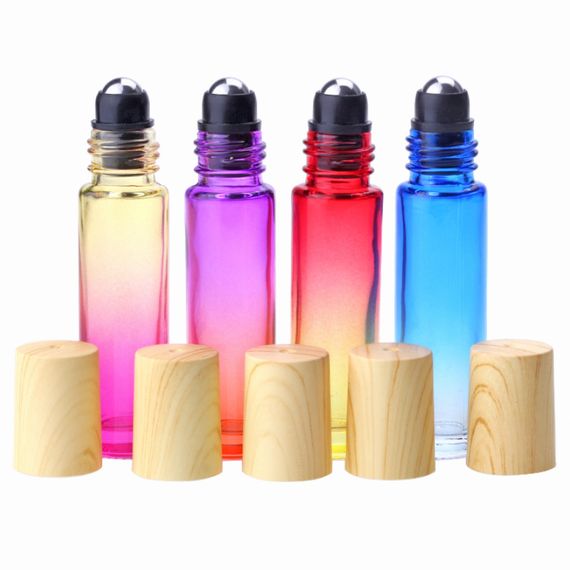 10ml mini in stock roll on bottle rainbow gradient color blue pink yellow glass roller ball bottle oil roller bottle