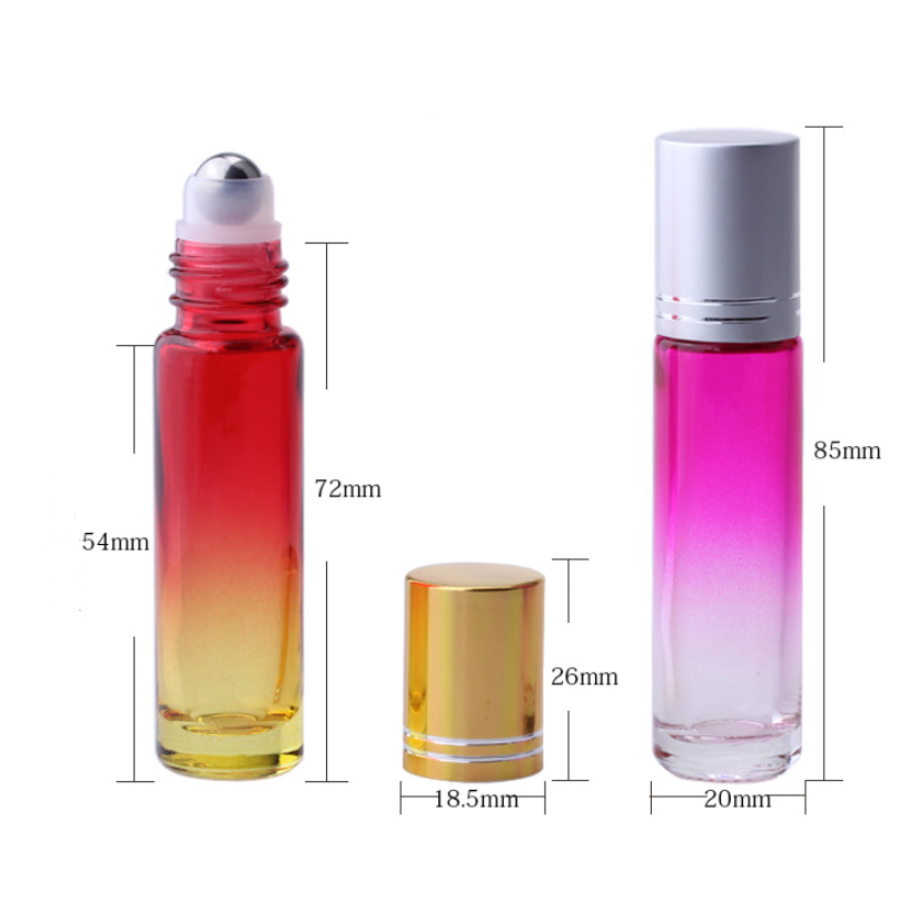 10ml mini in stock roll on bottle rainbow gradient color blue pink yellow glass roller ball bottle oil roller bottle