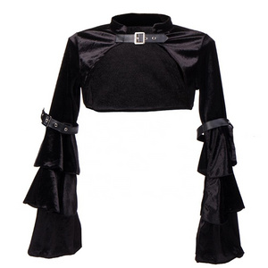 Black Flannel Ruffle Long Sleeve With Belt Steampunk Jacket Women Gothic Bolero Coat Outwear Sexy Corset Burlesque Accessories