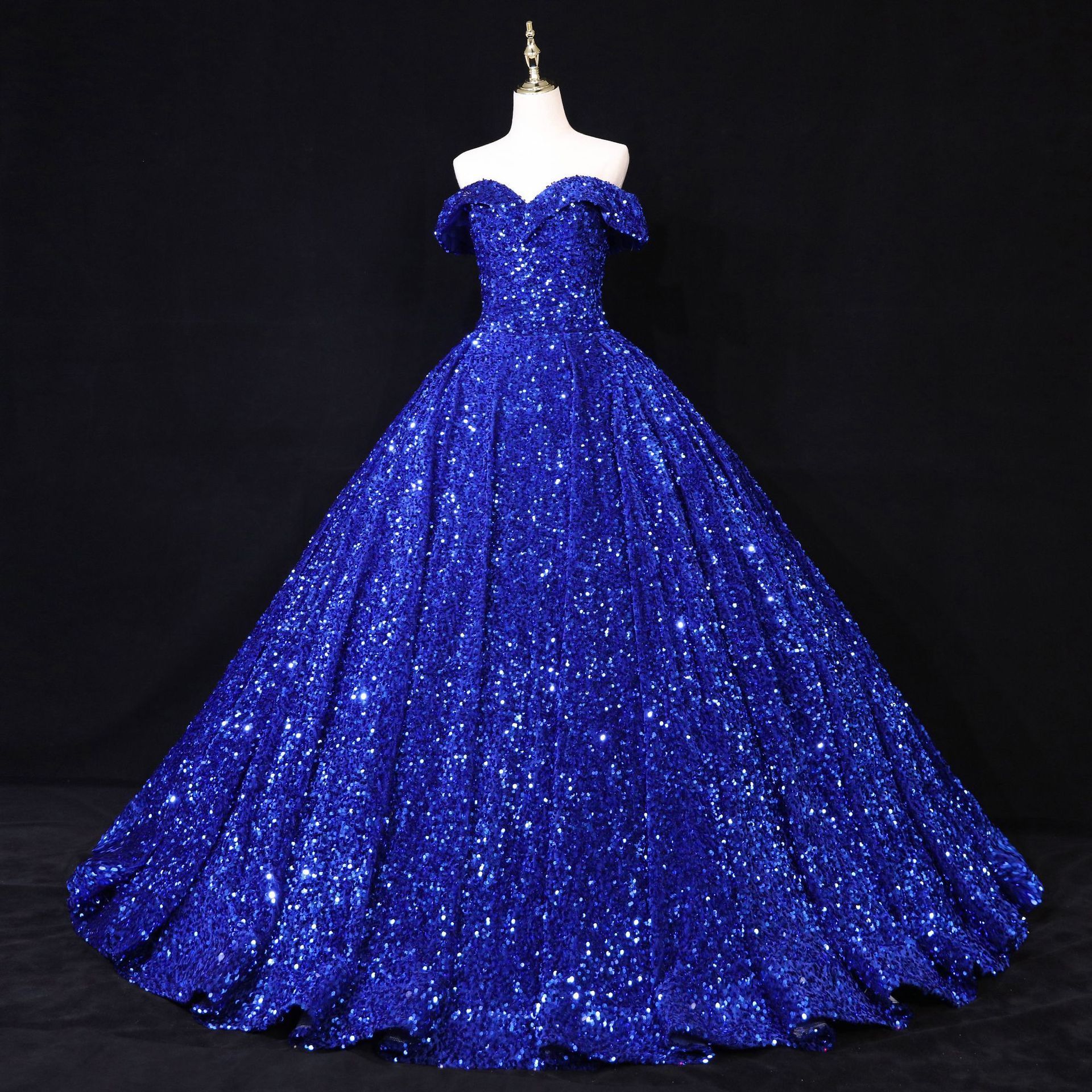 2021 Latest Ball Gown Off Shoulder Amazing Sequins Shinny Party Evening Dress Quinceanera Dresses