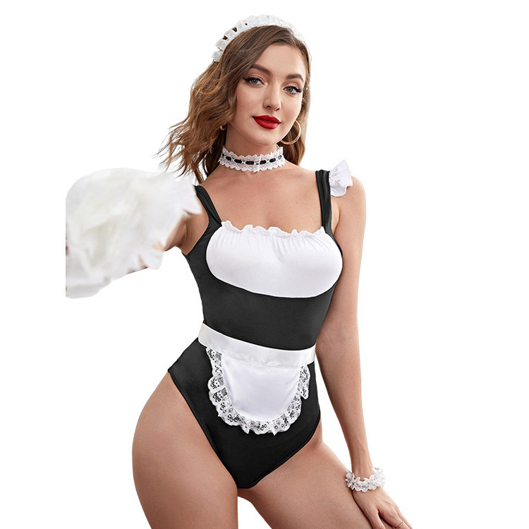 Big Size Women Cosplay Sexy Maid Outfit Costume 3 Piece Hat & Dress And Panty Lady Lingerie Party Role Play Set