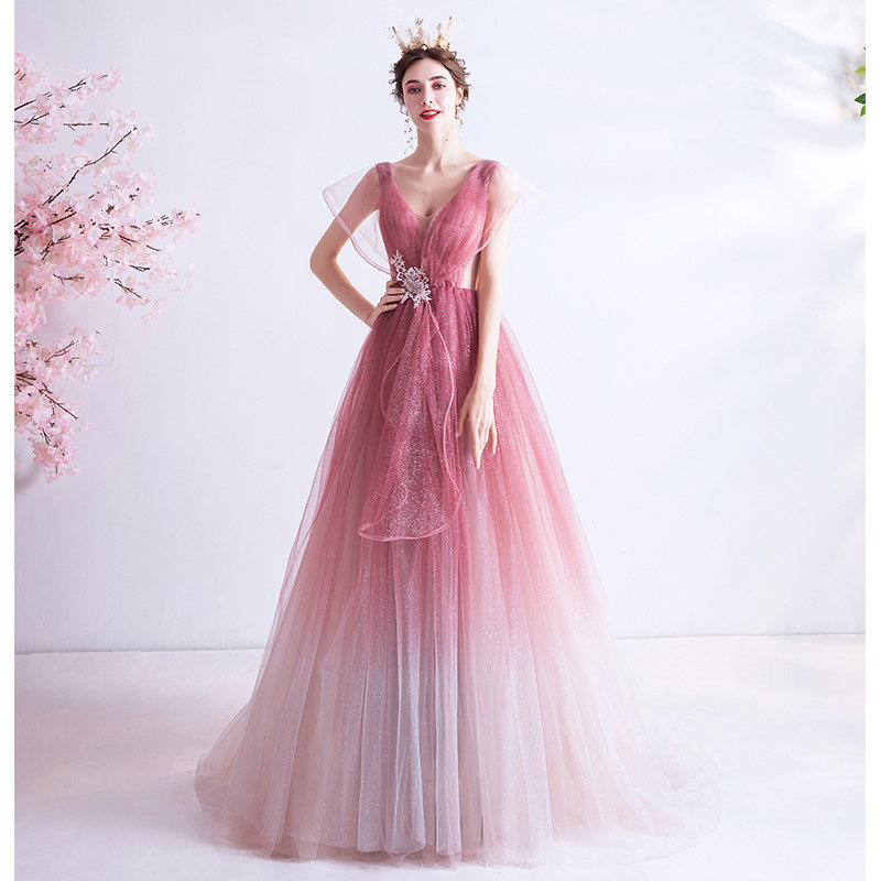 2021 halter v-neckpink elegant formal party sexy summer womens  dress long evening gown prom dresses for women