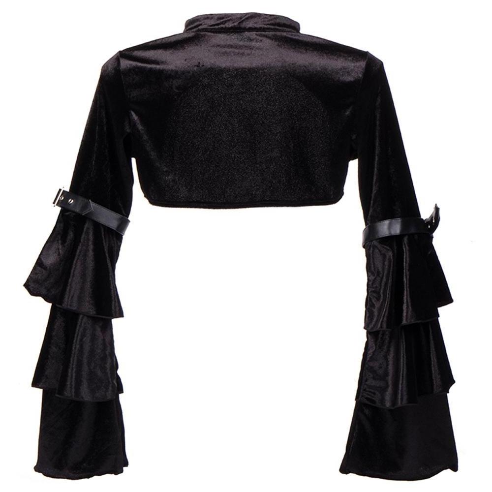 Black Flannel Ruffle Long Sleeve With Belt Steampunk Jacket Women Gothic Bolero Coat Outwear Sexy Corset Burlesque Accessories