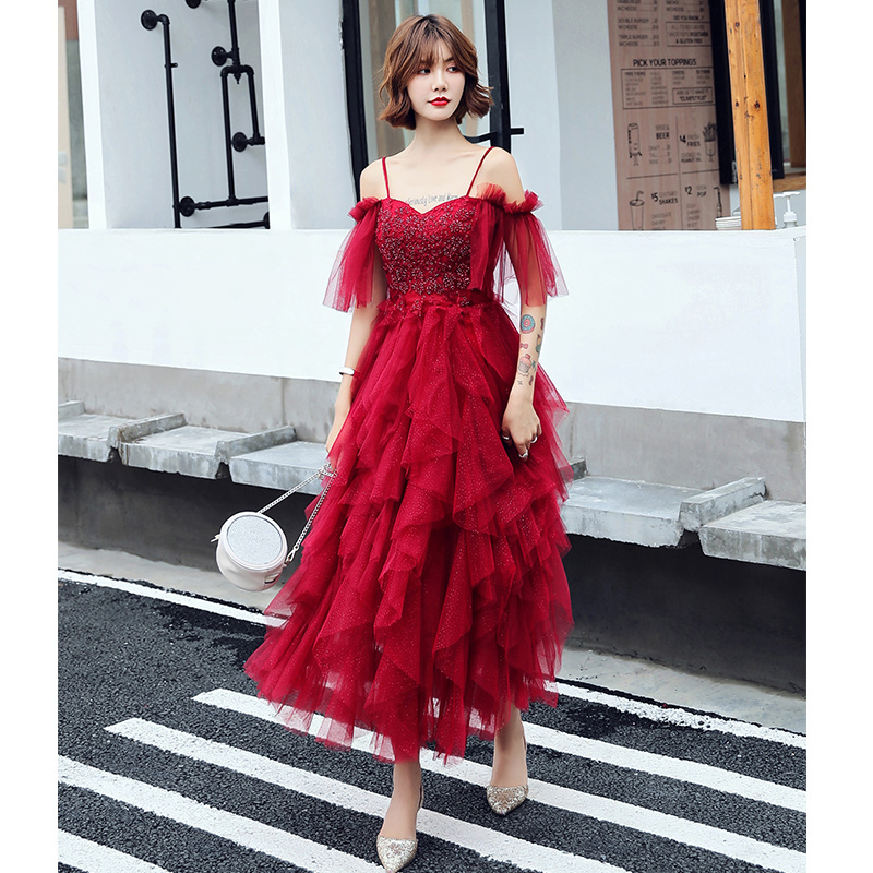 Ruched Ruffles Burgundy Tulle Brazilian Casual Wear Best Dress for Farewell Party