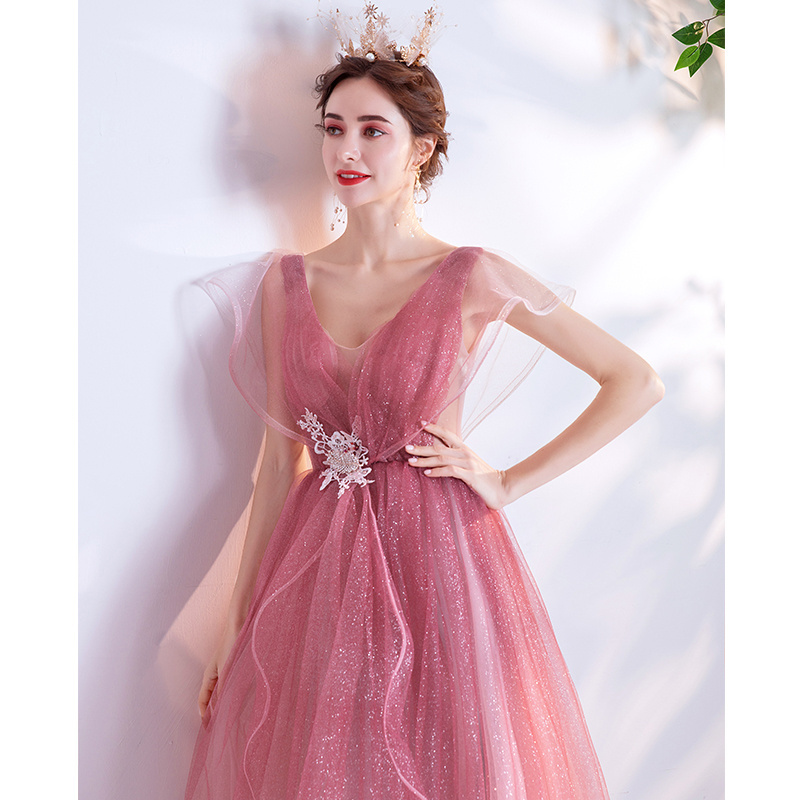 2021 halter v-neckpink elegant formal party sexy summer womens  dress long evening gown prom dresses for women