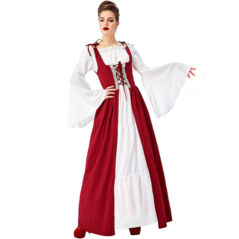 Ecoparty Womens Renaissance Medieval Irish Costume Over Dress and Pure White Chemise Set