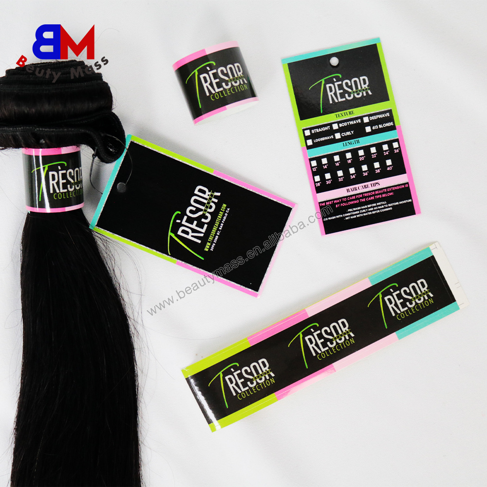 Custom Logo Printed Bundle Sticker Label Hair Wraps Wigs Bundle Hang Tag With String Hanging Tag For Clothing Hair Extensions