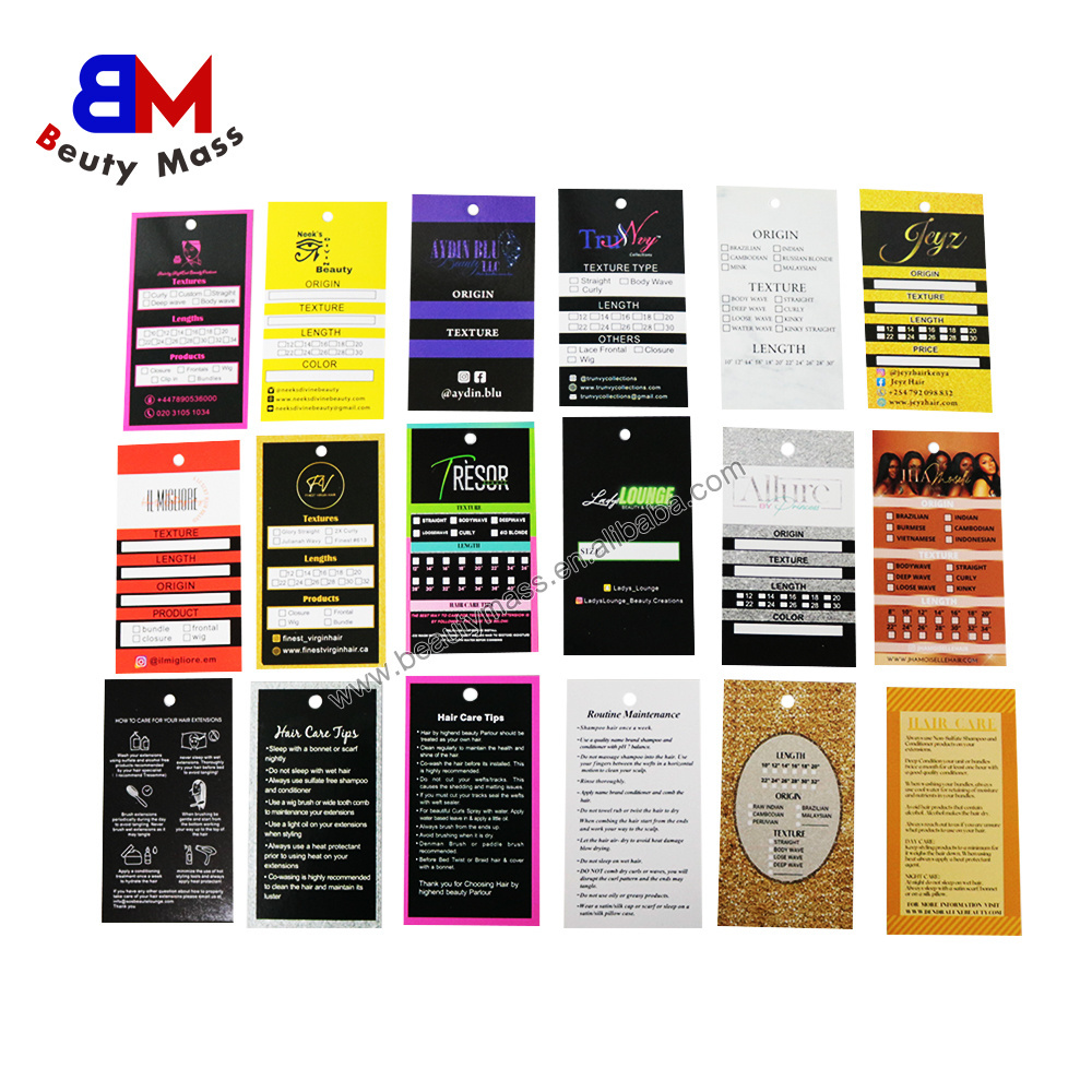 Custom Logo Printed Bundle Sticker Label Hair Wraps Wigs Bundle Hang Tag With String Hanging Tag For Clothing Hair Extensions