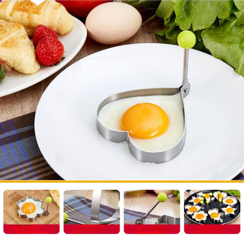 Different Shapes Of Stainless Steel Fried Egg Mould With Handle Christmas Kitchen Gadget Egg Moulds