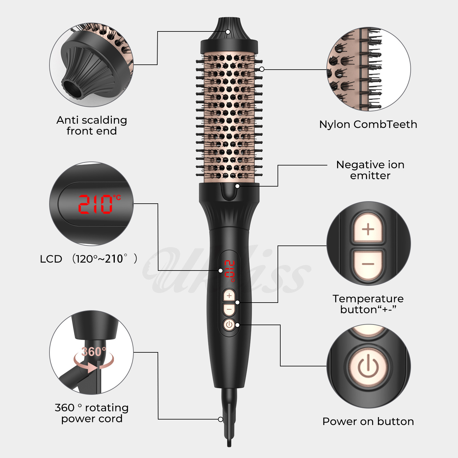 New Design OEM LOGO Package 3 in 1 Hair Curling Wand Ceramic Barrel Negative Ion Electric Double PTC Hair Straightener Brush