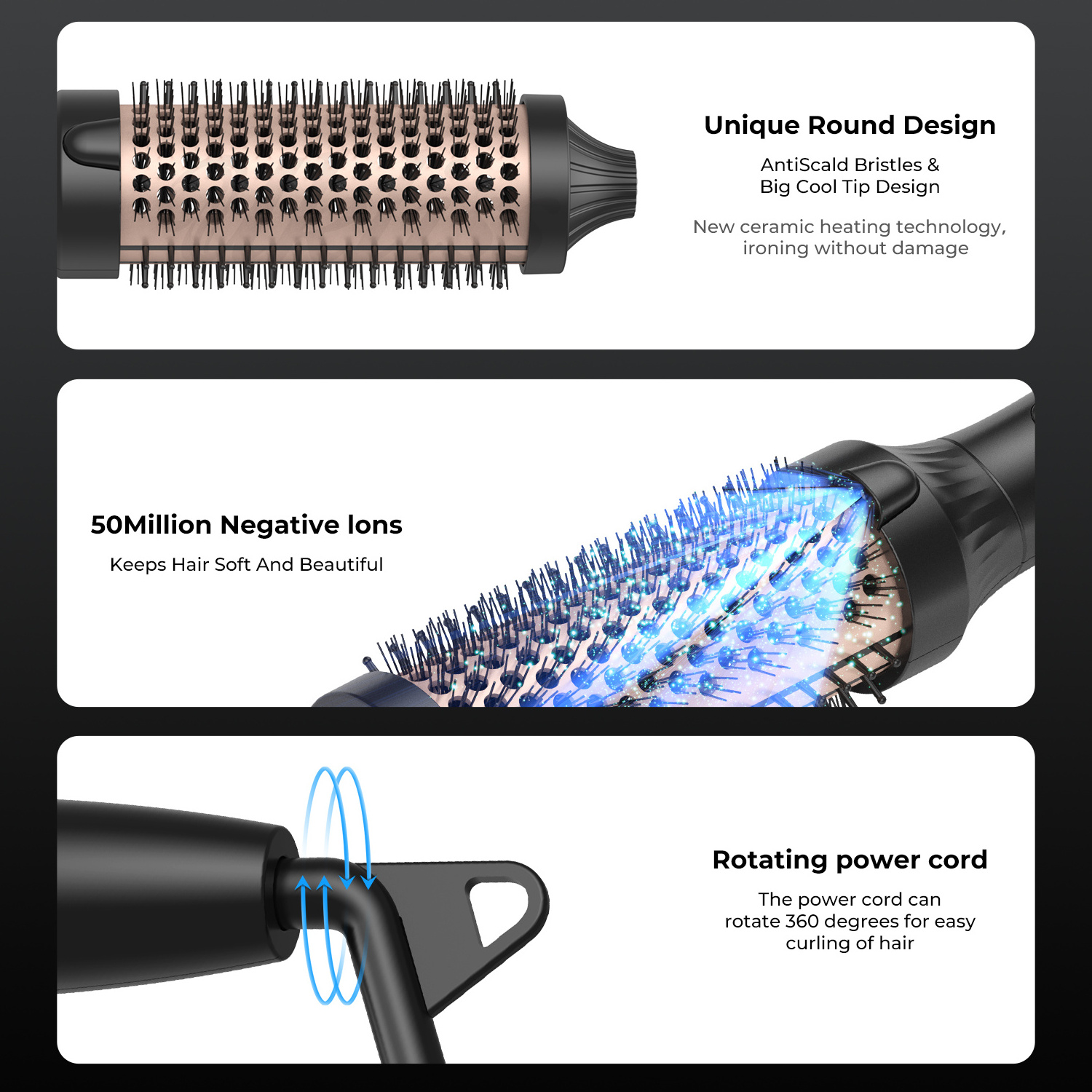 New Design OEM LOGO Package 3 in 1 Hair Curling Wand Ceramic Barrel Negative Ion Electric Double PTC Hair Straightener Brush