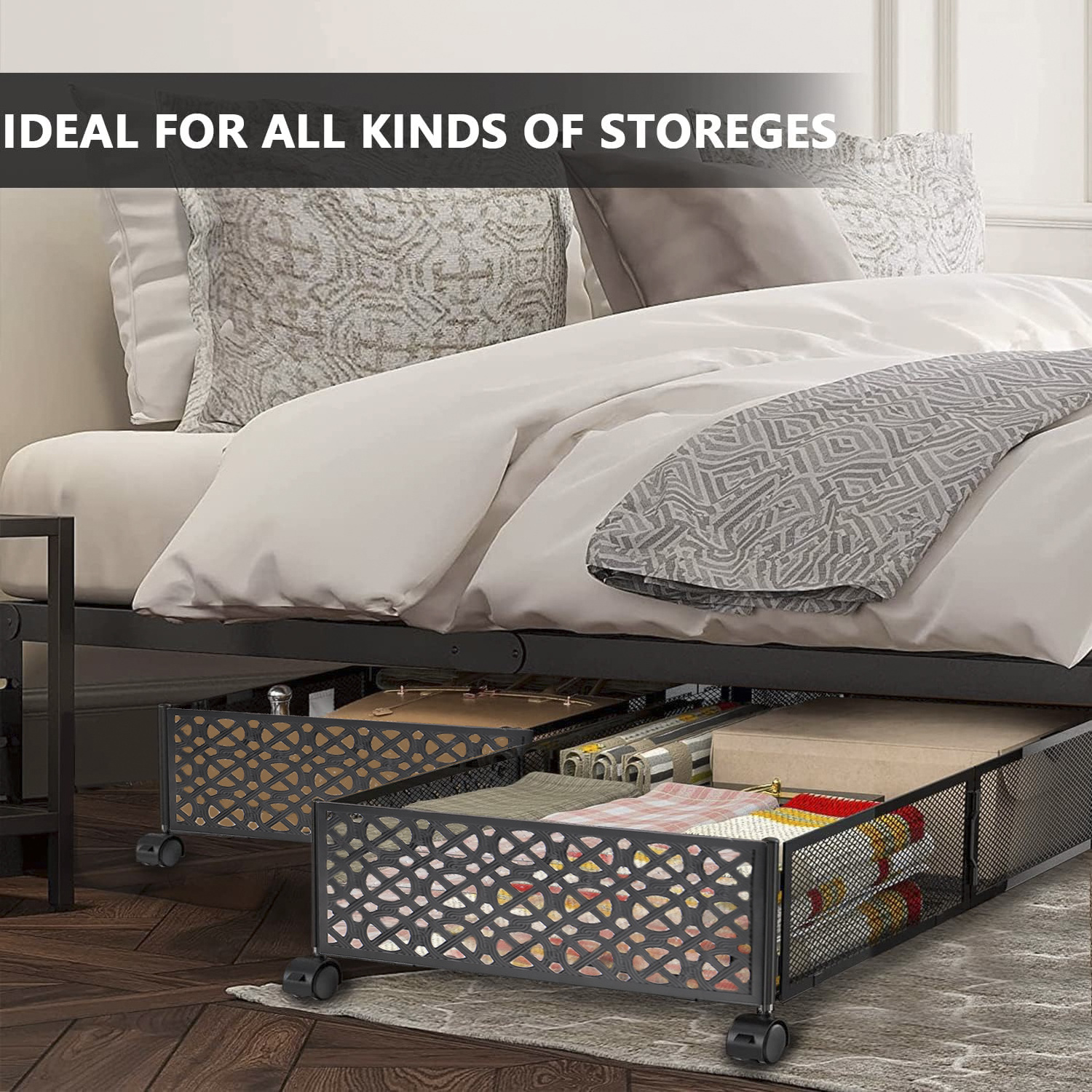 New Hot Sell Foldable Wholesale Price Metal Under Bed Storage With Wheels Organizer Drawer