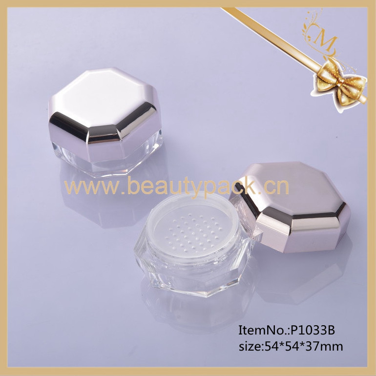 Customized Pink Hexagon Diamond Shaped Plastic Compact Loose Cosmetic Powder Jar 20g