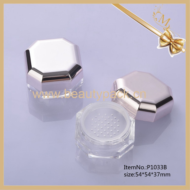 Customized Pink Hexagon Diamond Shaped Plastic Compact Loose Cosmetic Powder Jar 20g