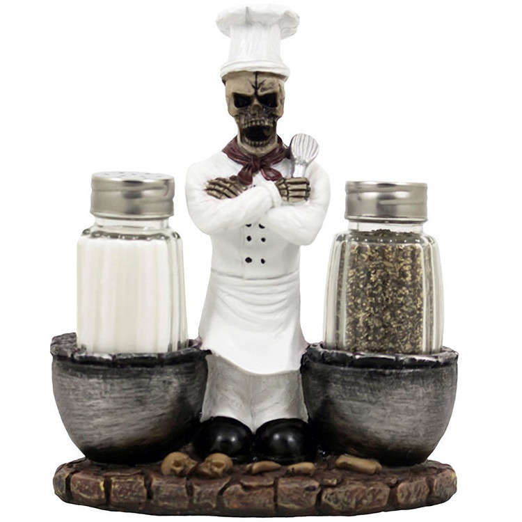 Hot Sale Personalized Handmade Skeleton Chef Salt and Pepper Shaker Set