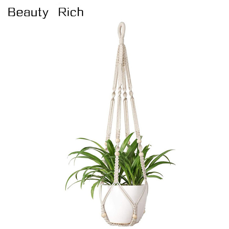 Macrame Plant Hangers Indoor Hanging Planter Basket with Wood Beads Decorative Flower Pot Holder No Tassels for Indoor Outdoor