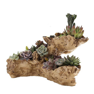 resin planters Artificial Driftwood Planter Resin Irregular Succulent Planter Rustic Multilayer Cactus Container Sculpture